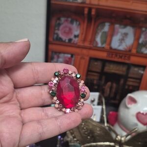Pink & Green Oval Crystal Cocktail Brooch